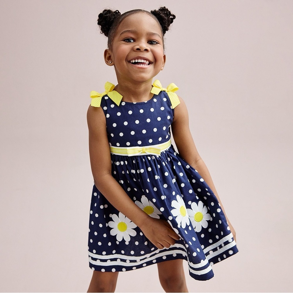 New Blueberi Boulevard Toddler Girl Polka-Dot Daisy Patch Dress 3T